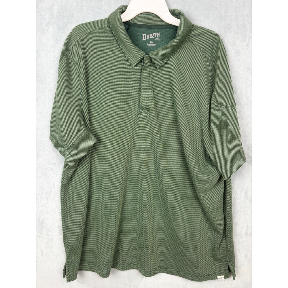 Duluth Trading Co Mens XL Green Striped Performance Polo Shirt Short Sleeve